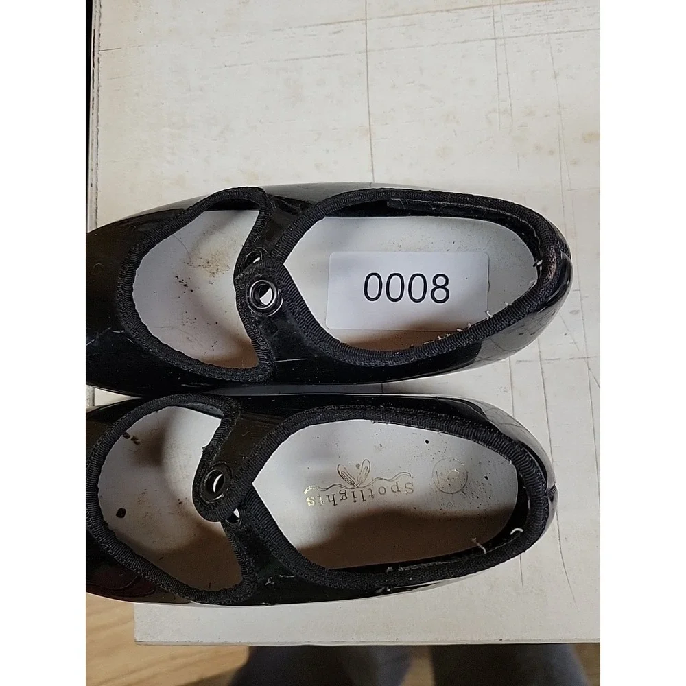 Spotlights Black Patent Tap Dance Shoes Girls Size 9 Youth Mary Jane Slip On